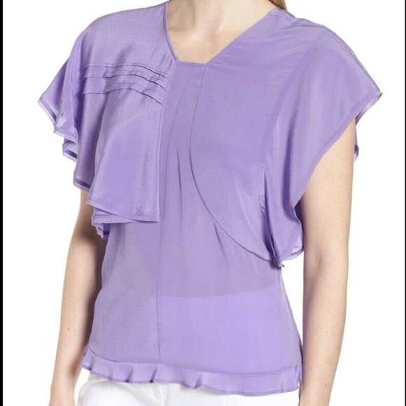 NWT Nordstrom Lewit 100% Silk Ruffle Blouse top - Picture 1 of 8
